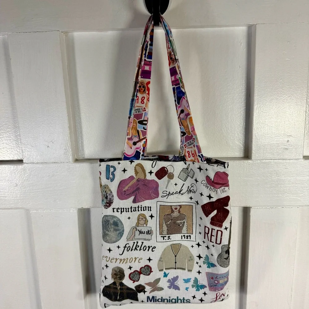 Taylor Swift Eras Tour Themed Tote Bag‎ Fabric Multi Color